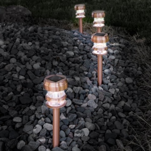 Nature Spring Set of 4 Solar Powered Lights, LED Outdoor Stake Fixture for Gardens, Pathways, and Patios, Copper 262260OLS